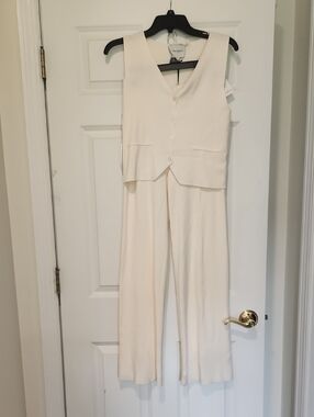 Pink Rose Cream Sleeveless Button-Front Wide Leg Jumpsuit